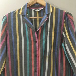VTG 80s Lightweight Striped Puffy Sleeve Vintage 1980s
